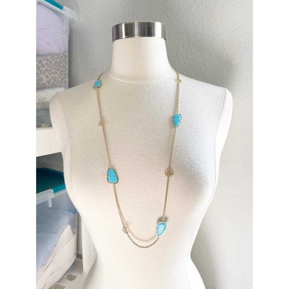 Kendra‎ Scott Phara Long Station Necklace Gold Tone Turquoise Magnesite Teardrop